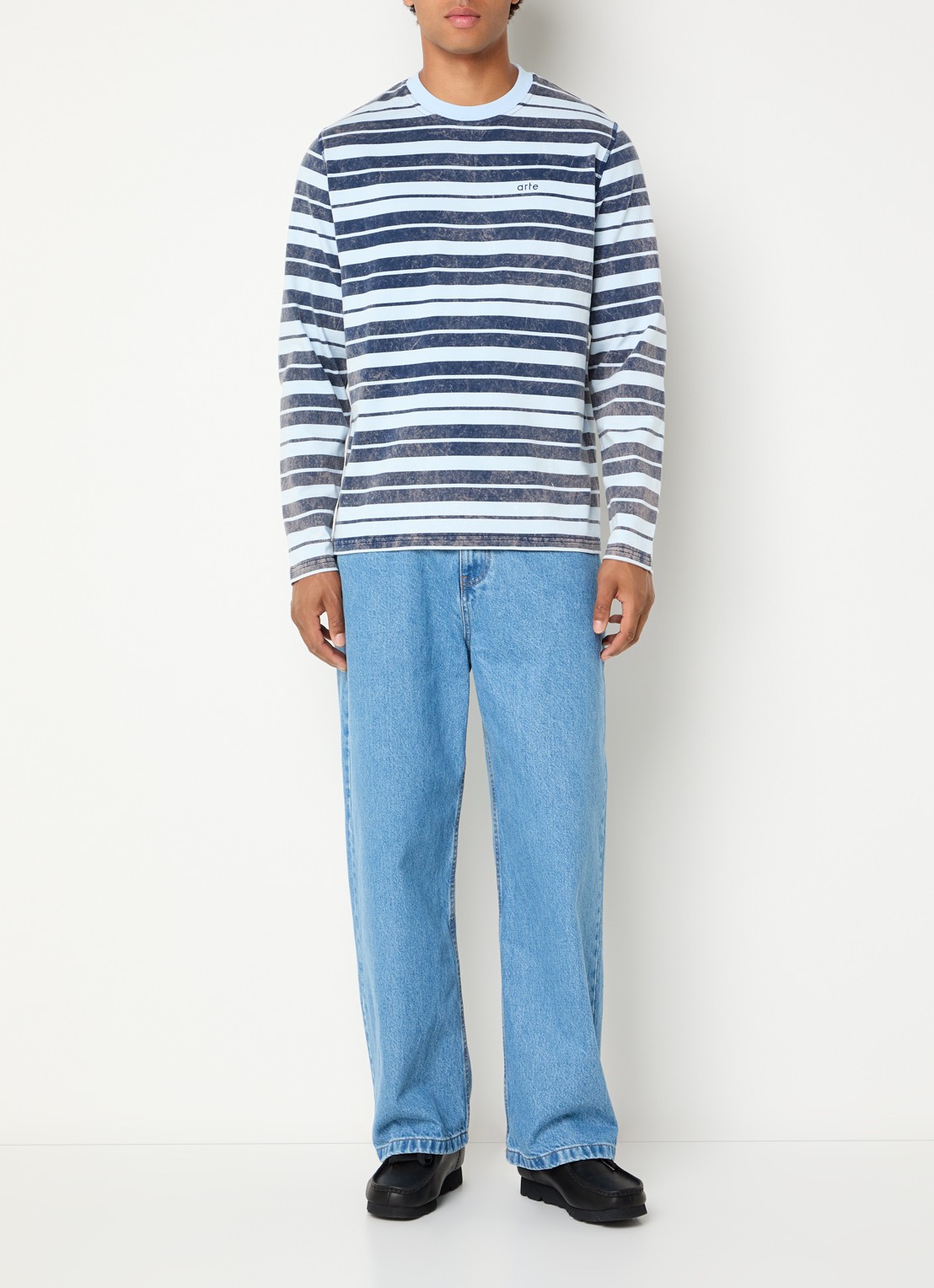Arte Antwerp Longsleeve met streepprint - voorkant 3 donkerblauw