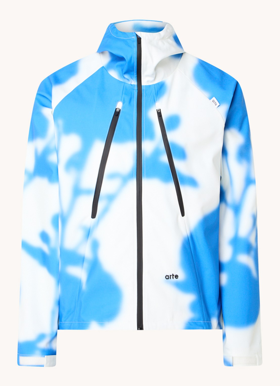 Arte Antwerp Softshell jack met capuchon en print - voorkant 4 blauw