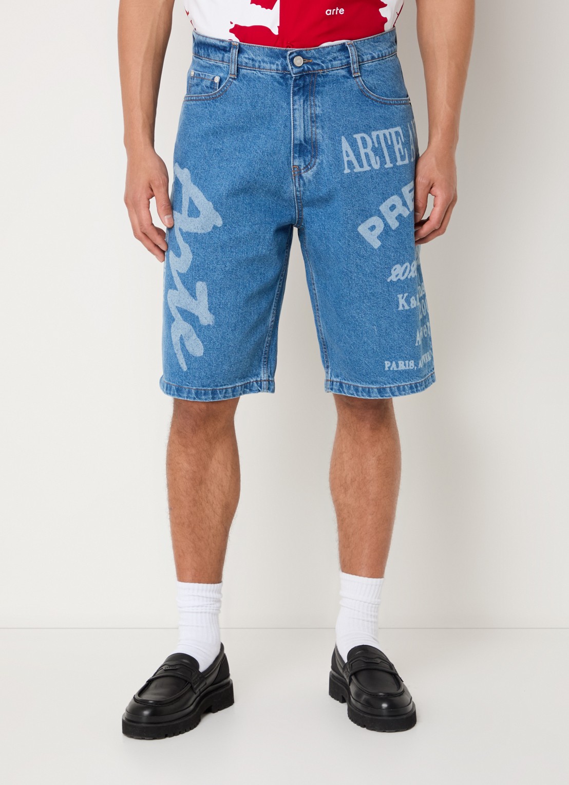 Arte Antwerp Straight fit korte broek van denim met logoprint - detail 4 indigo