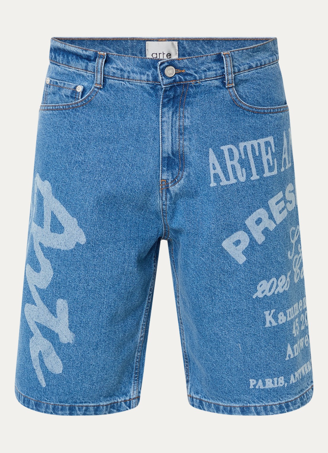 Arte Antwerp Straight fit korte broek van denim met logoprint - voorkant 2 indigo