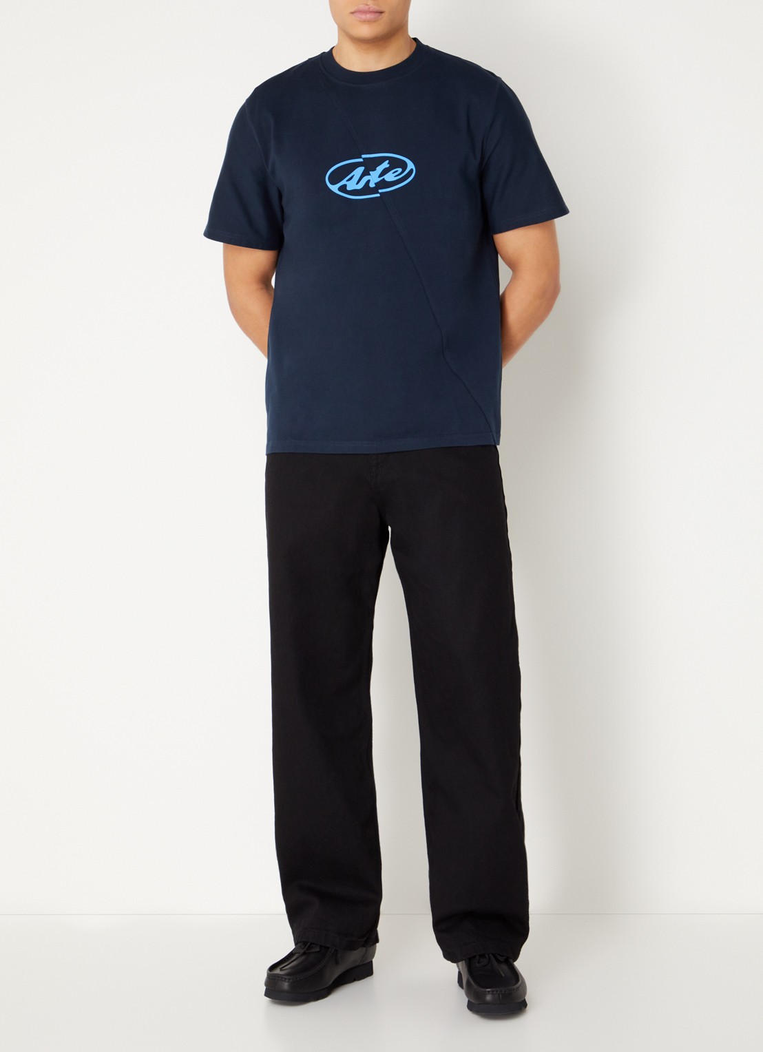 Arte Antwerp T-shirt met logoprint - voorkant 3 donkerblauw