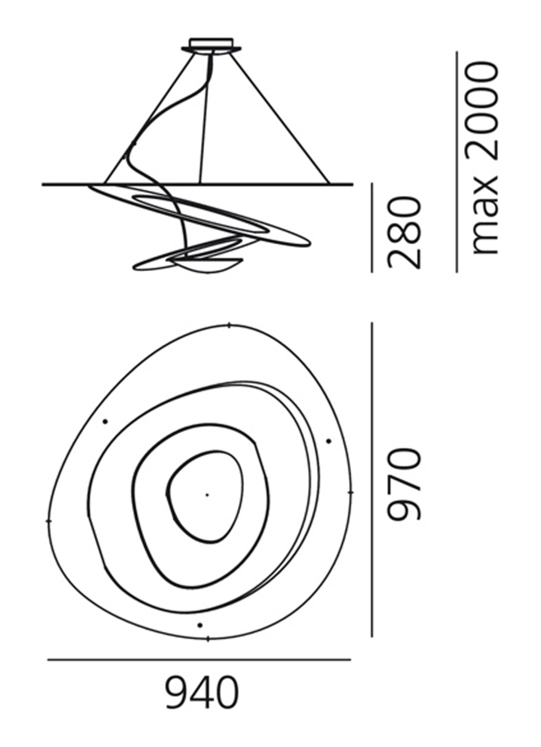 Artemide Pirce Sospensione hanglamp LED 28 x 94 x Ø97 cm - detail 6 wit