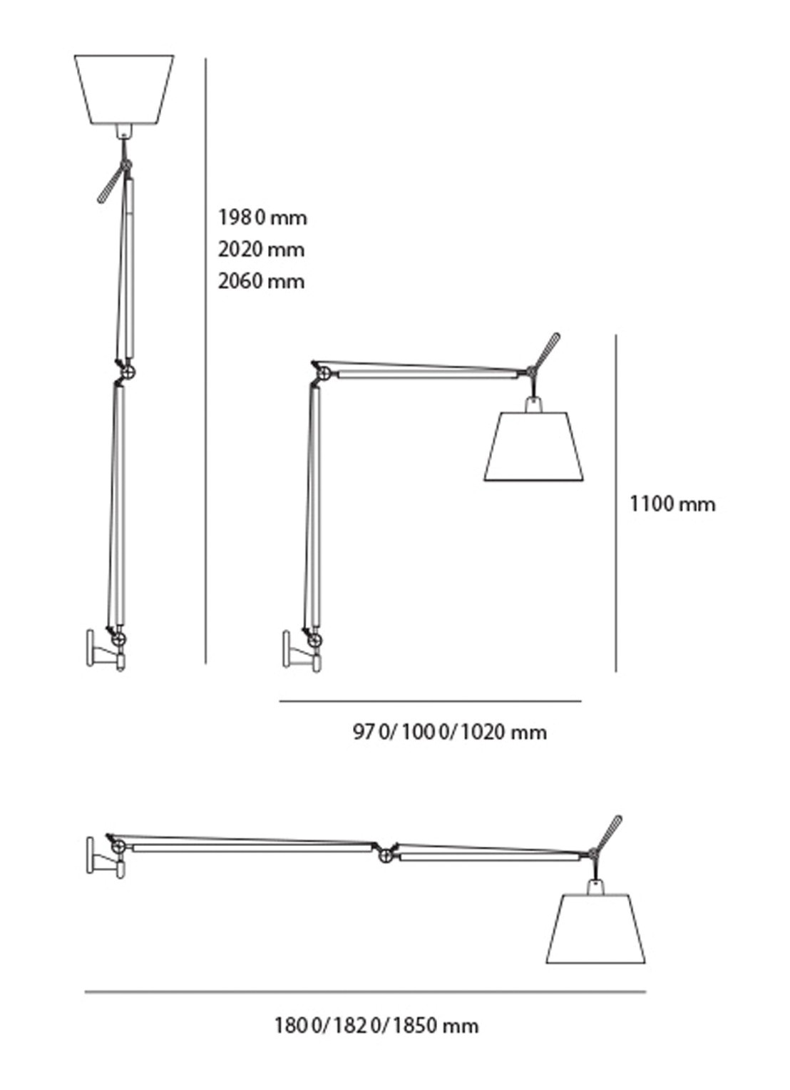 Artemide Tolomeo Mega parete wandlamp met dimmer aluminium 206 cm - detail 2 creme