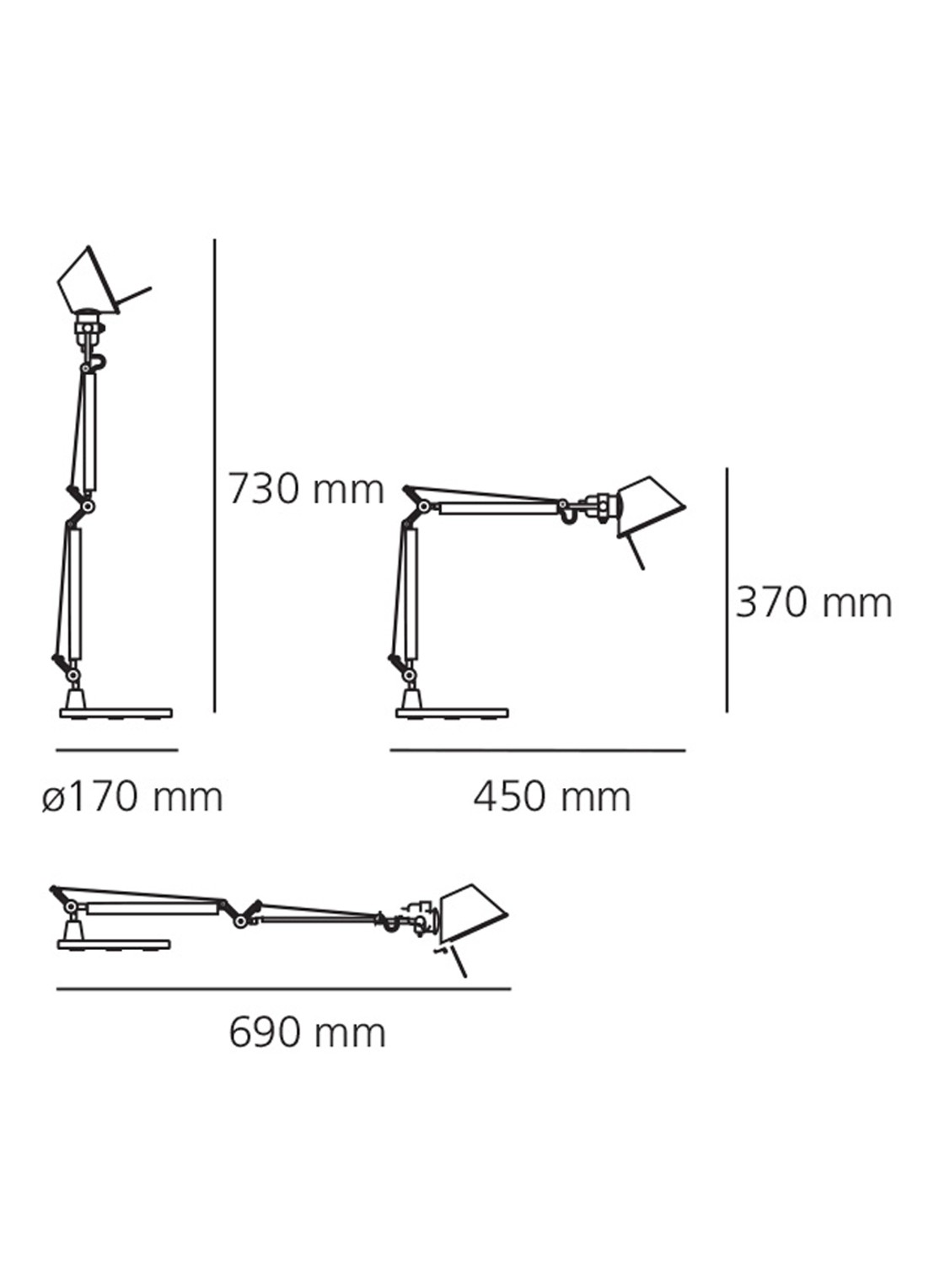Artemide Tolomeo Micro tafellamp 73 x Ø17 cm - detail metaal