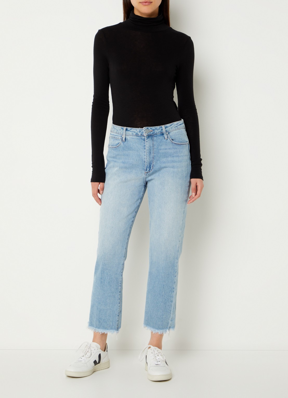 Articles of Society Kate high waist straight leg cropped jeans met lichte wassing - voorkant 2 indigo