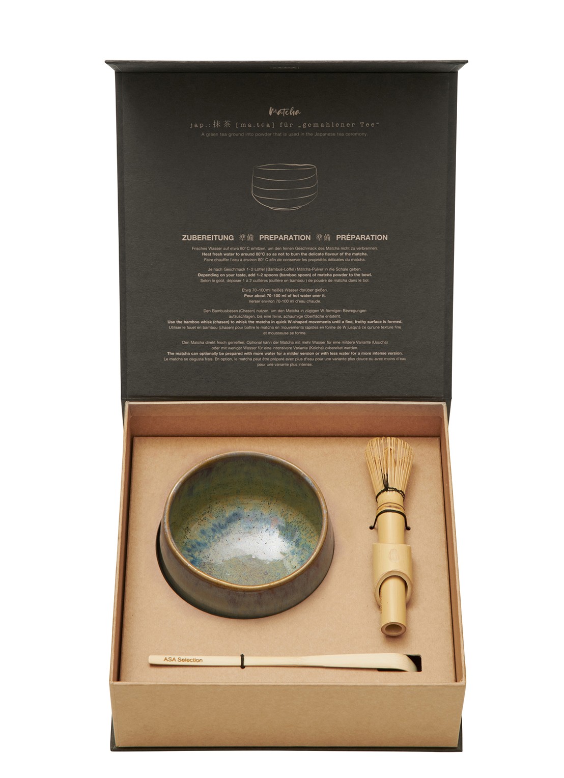ASA Matcha serviesset in geschenkdoos 3-delig - voorkant blauw