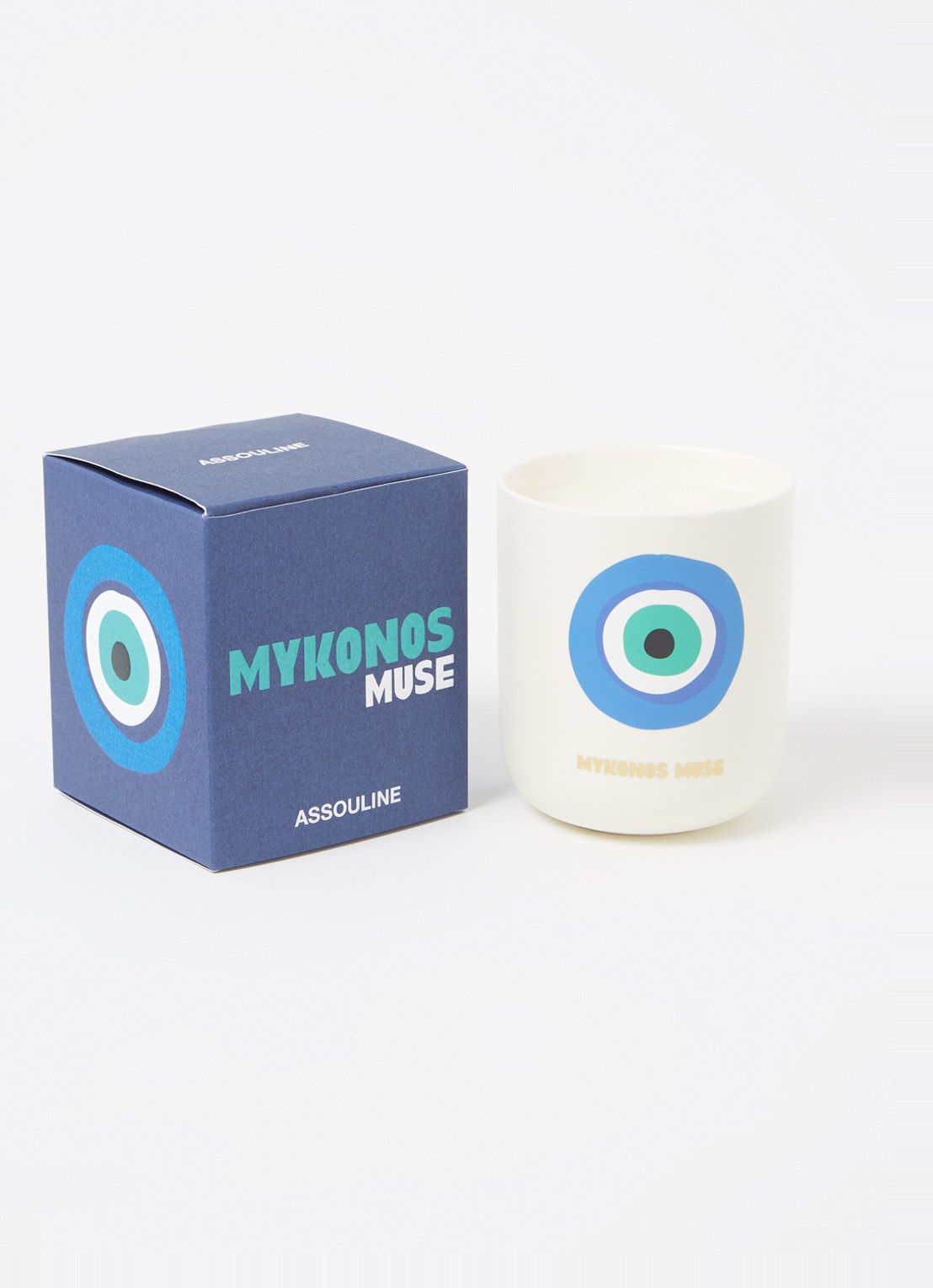 Assouline Mykonos Muse geurkaars 319 gram - voorkant 2 blauw