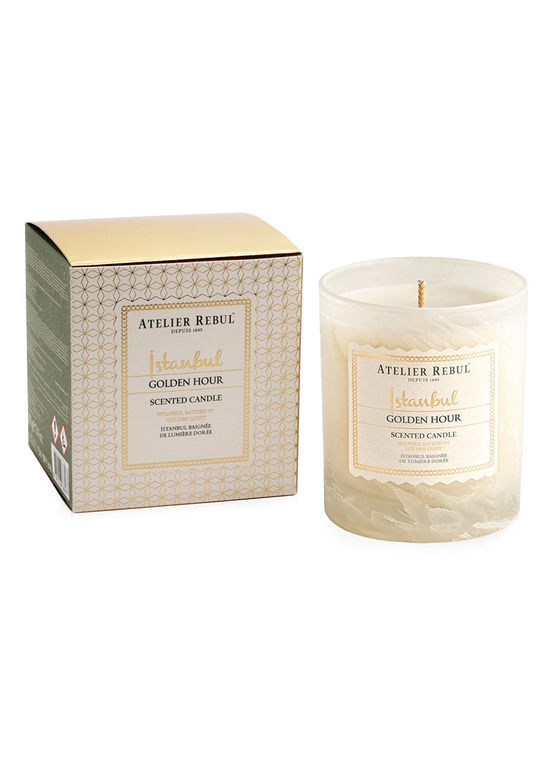 Atelier Rebul Istanbul Golden Hour geurkaars 210 gram - voorkant 3 vanillegeel
