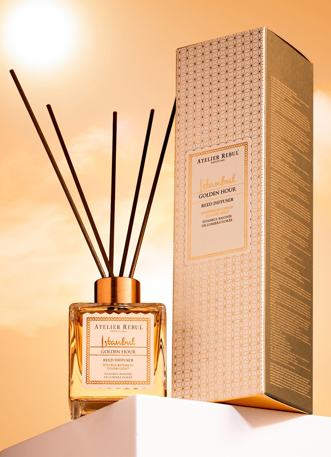 Atelier Rebul Istanbul Golden Hour geurstokjes 120 ml - detail 4 vanillegeel