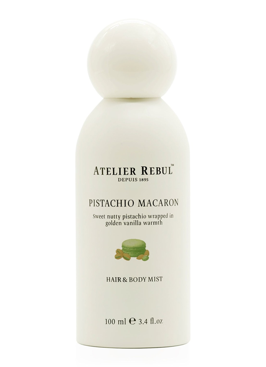 Atelier Rebul Pistachio Macaron Hair & Body Mist 100 ml - voorkant groen