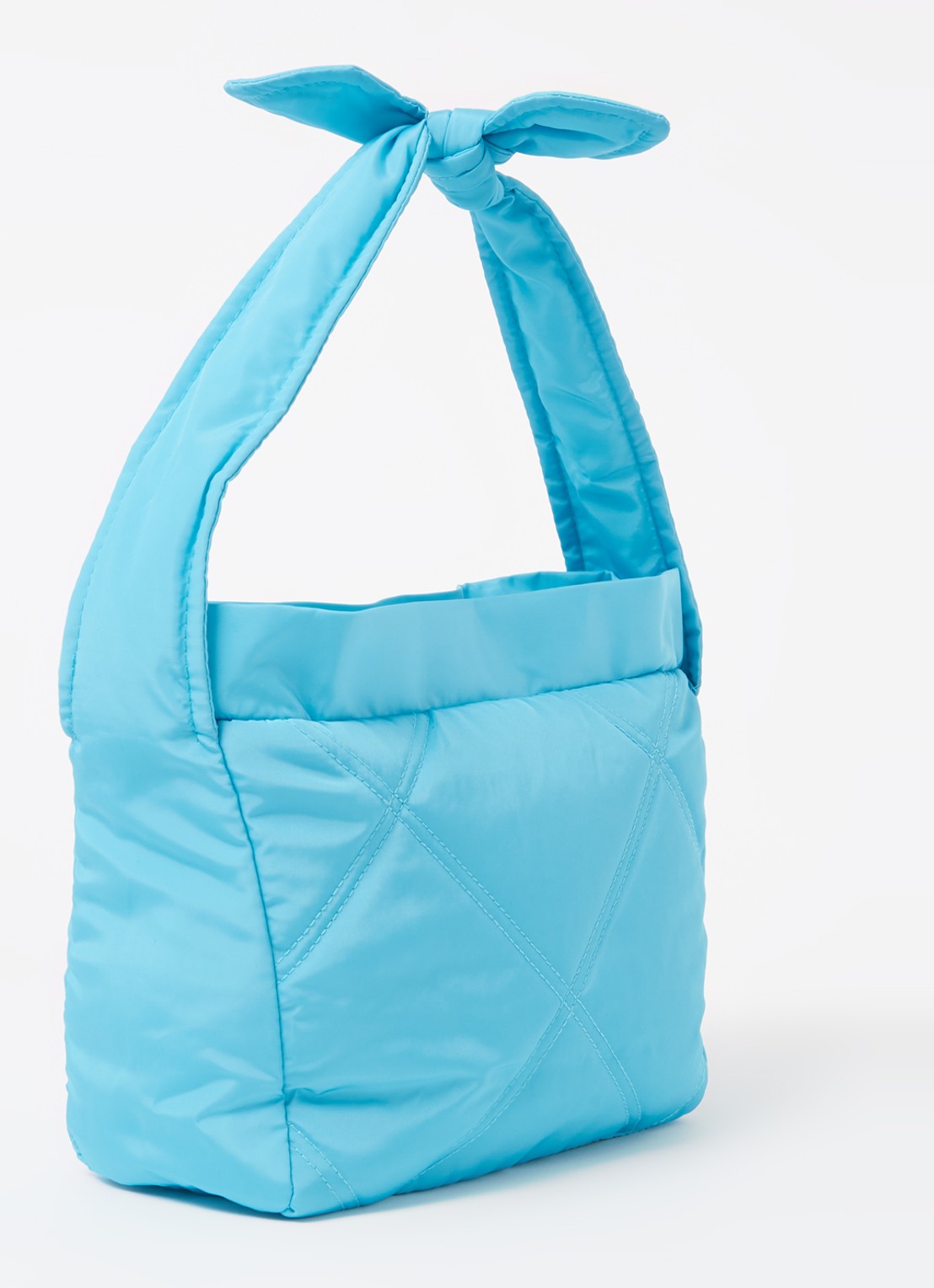 Ateljé Bow schoudertas met quilt patroon - achterkant aquablauw