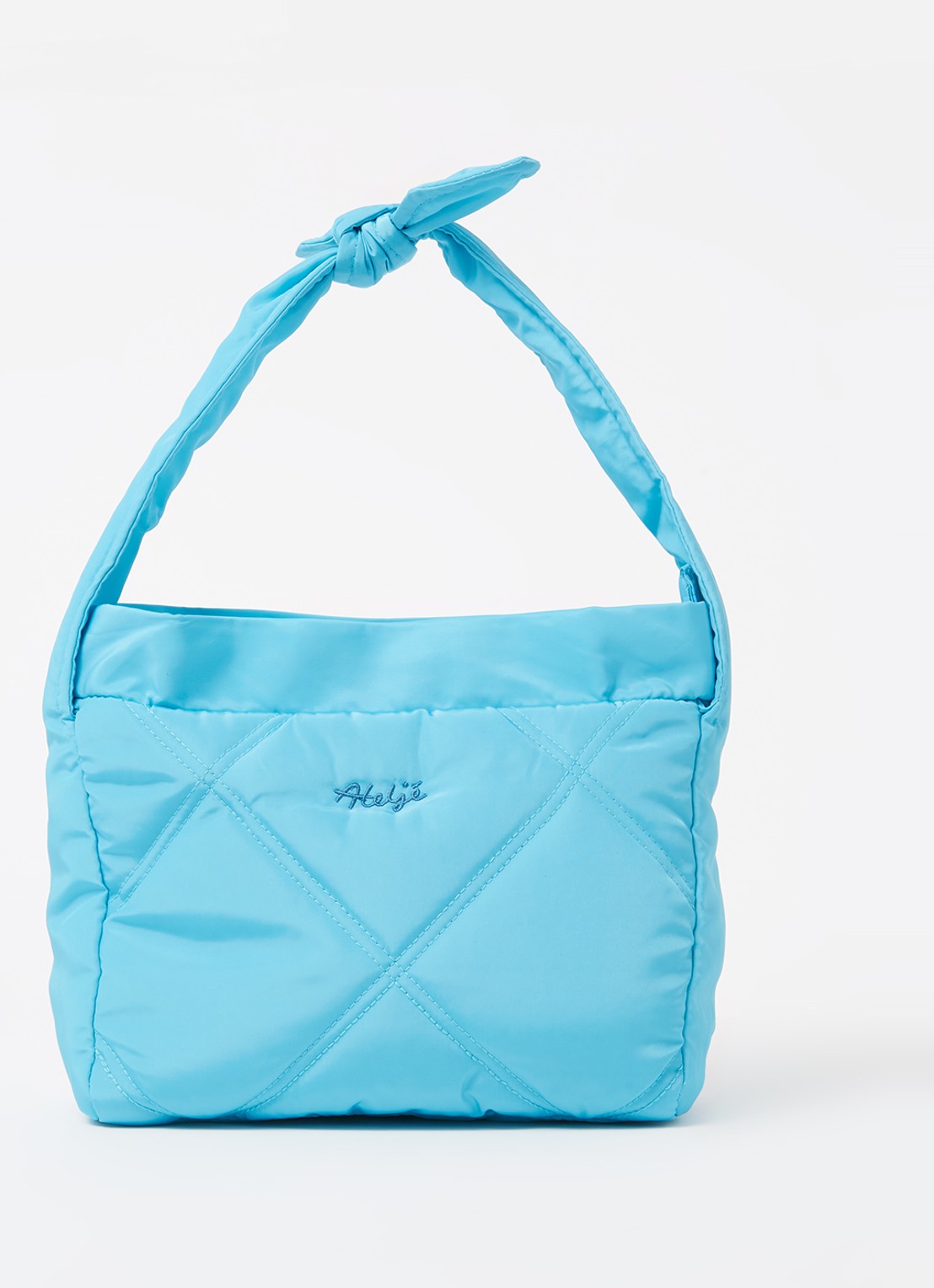 Ateljé Bow schoudertas met quilt patroon - voorkant 4 aquablauw