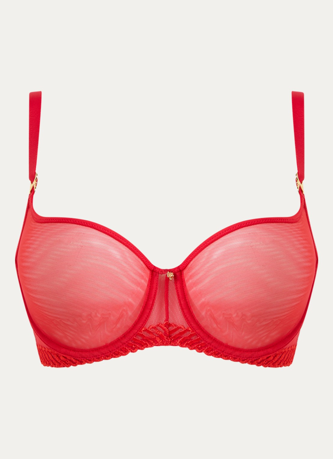 Aubade Beugel bh van mesh met borduring  - voorkant rood