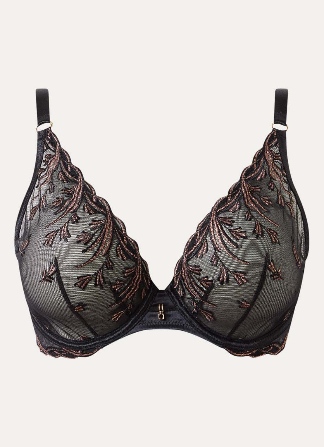 Aubade Cosmic Romance plunge bh van mesh met lurexborduring - voorkant zwart