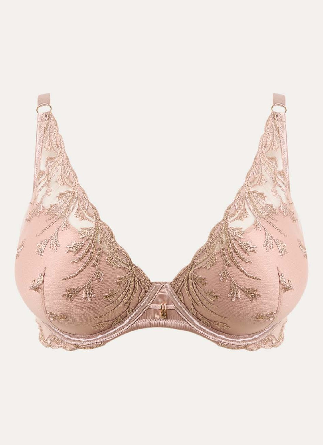 Aubade Cosmic Romance voorgevormde plunge bh met overlay van mesh - voorkant 4 oudroze