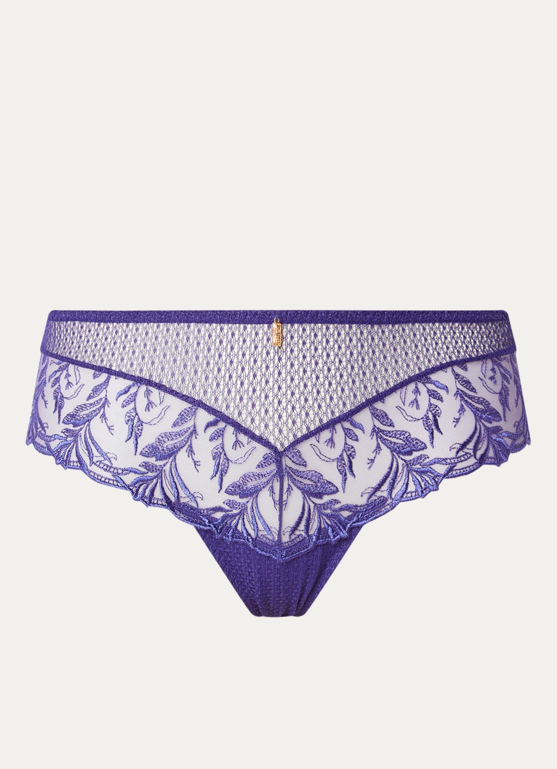 Aubade Hidden Treasure shorty van mesh met borduring - voorkant paars