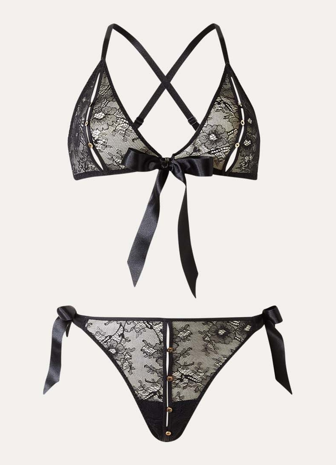 Aubade Insomnia bh en slip van kant met gestrikt detail in set - voorkant zwart