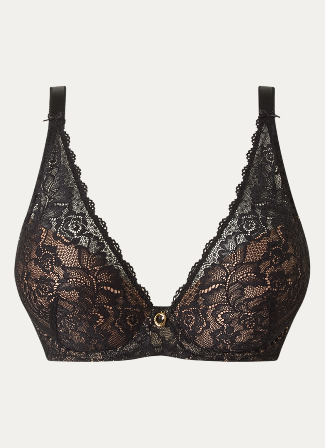 Aubade Rosessence voorgevormde plunge bh met overlay van kant - voorkant 4 zwart