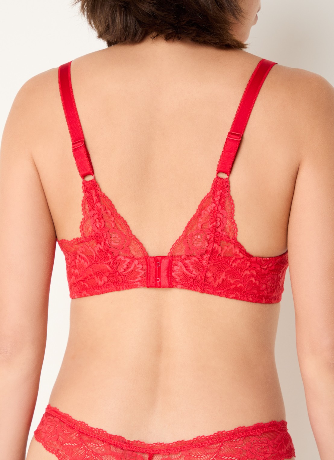 Aubade Rosessence voorgevormde plunge bh met overlay van kant - achterkant rood