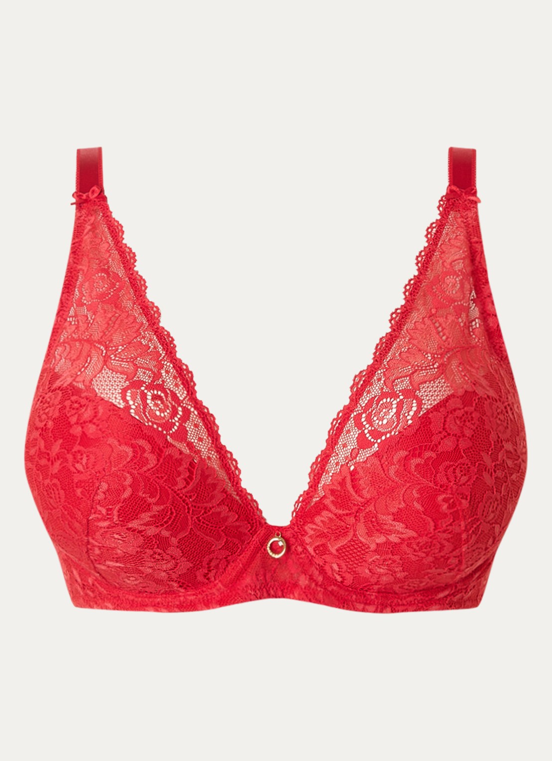 Aubade Rosessence voorgevormde plunge bh met overlay van kant - voorkant 4 rood