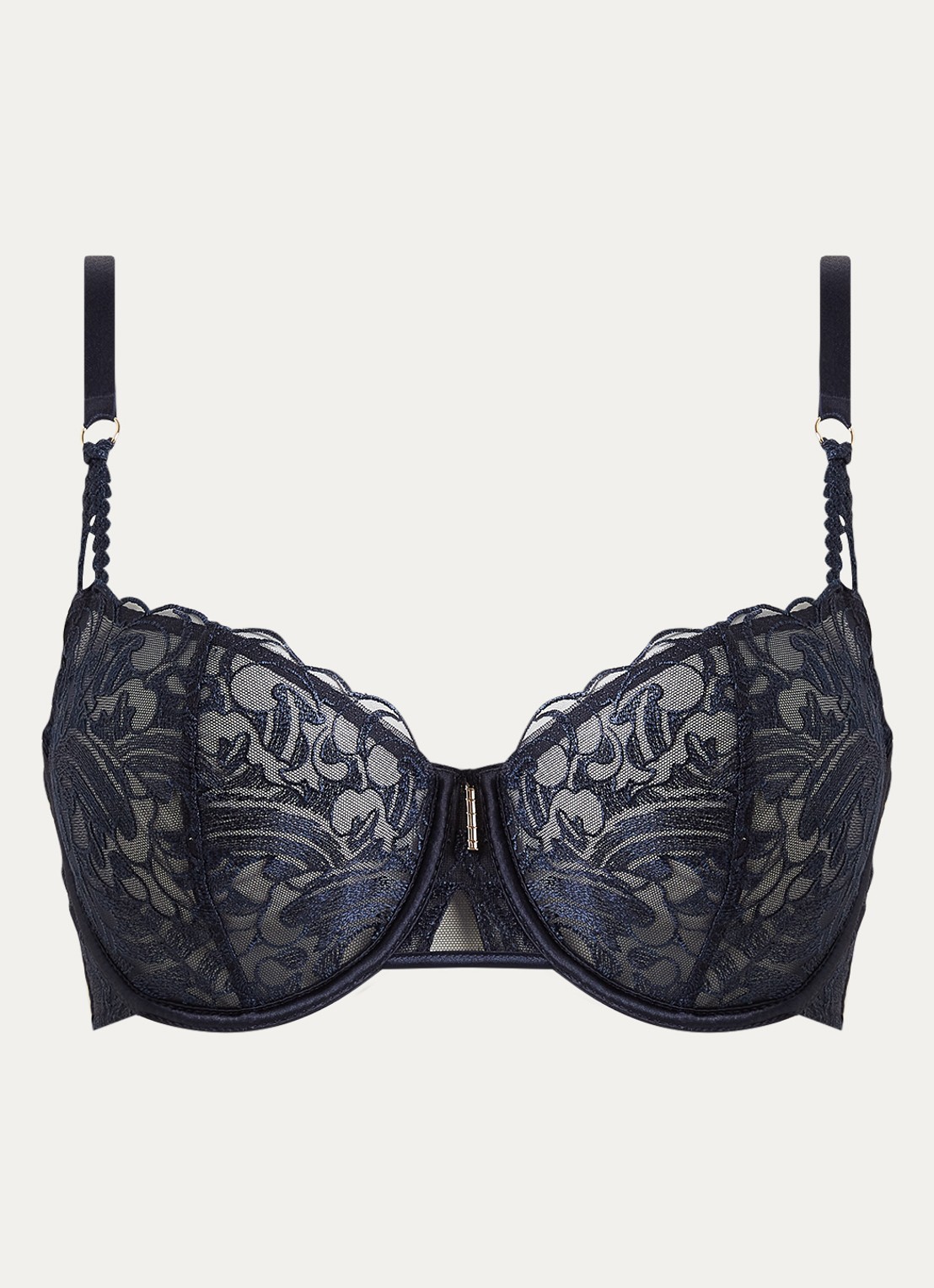 Aubade Satin Memories balconette bh van mesh met satijn - voorkant donkerblauw