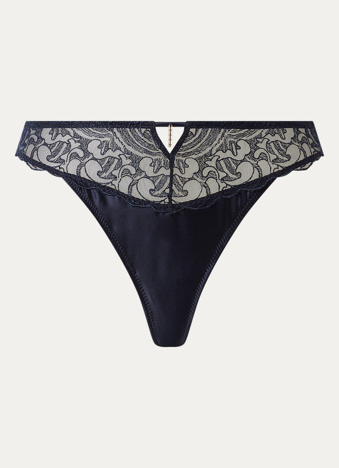 Aubade Satin Memories tanga van mesh met satijn - voorkant donkerblauw