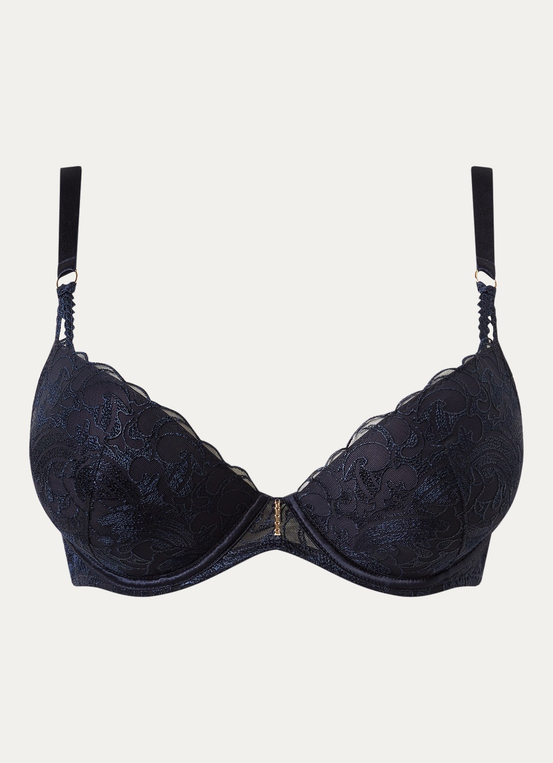 Aubade Satin Memories voorgevormde beugel bh met overlay van kant - voorkant donkerblauw