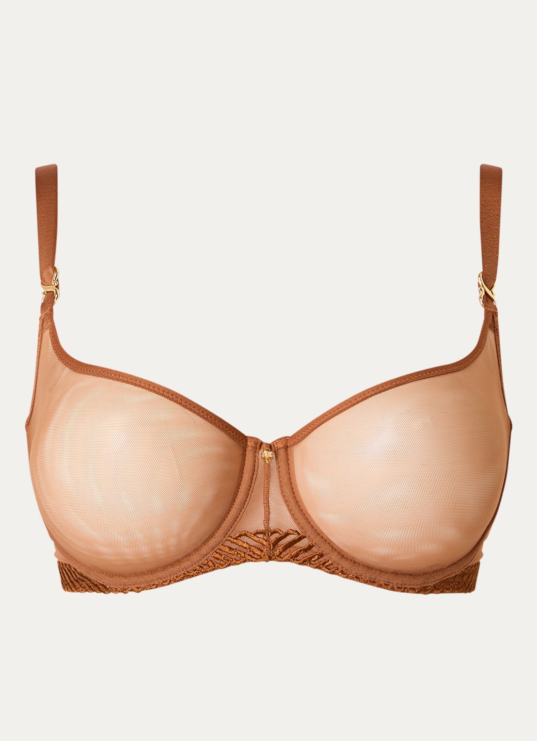 Aubade Sheer Emotion beugel bh van mesh met borduring - voorkant 2 cognac