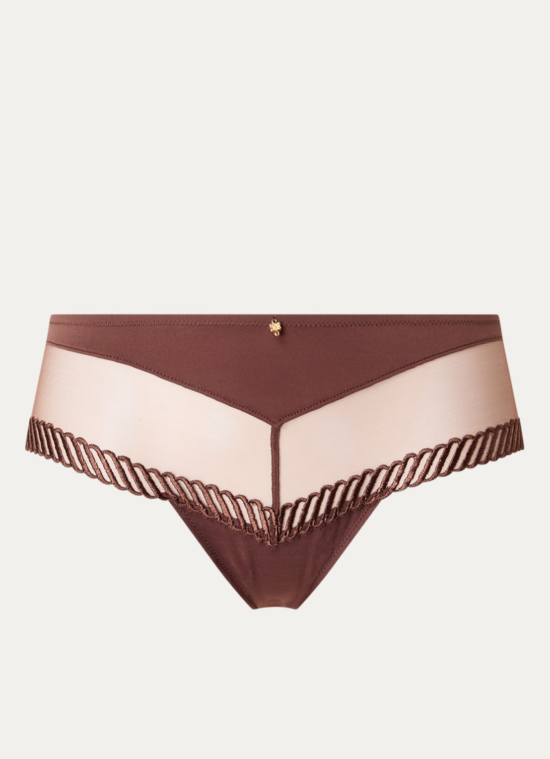 Aubade Sheer Emotion shorty met mesh en borduring - voorkant 4 chocoladebruin