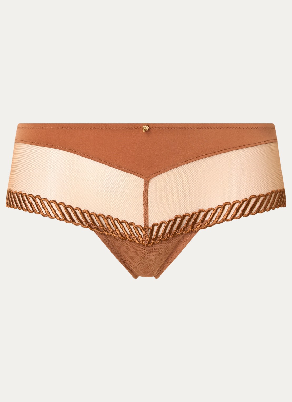 Aubade Sheer Emotion shorty met mesh en borduring - voorkant okergeel