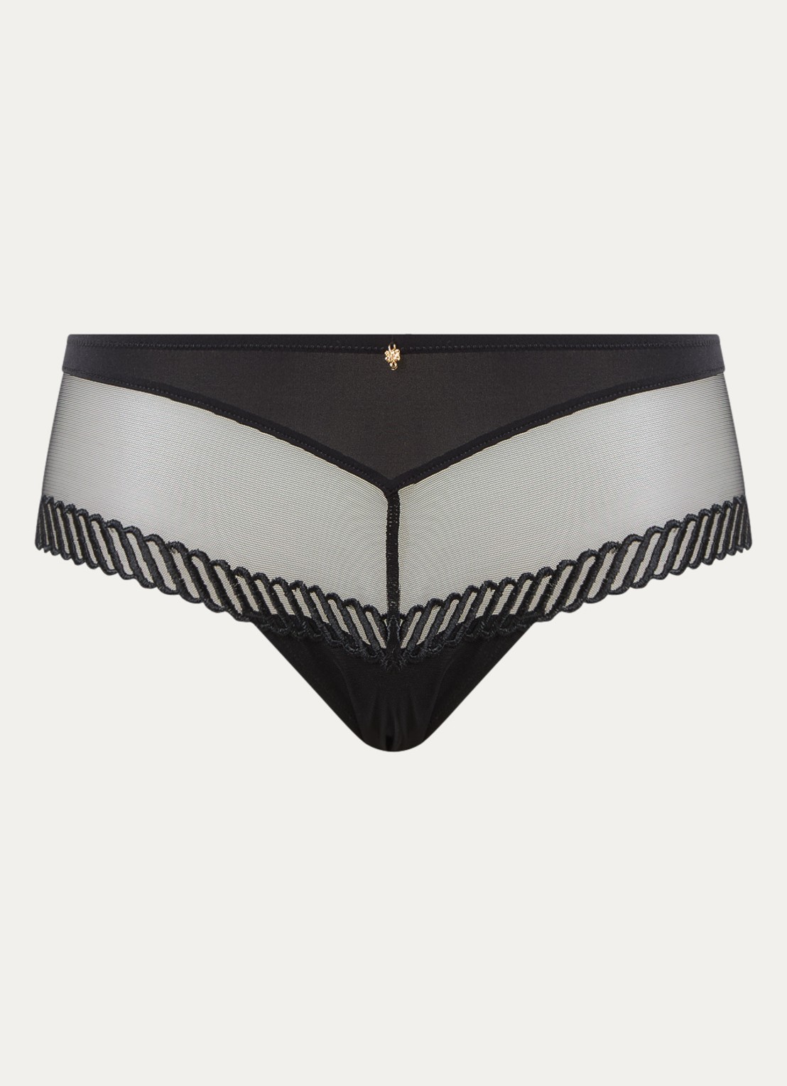 Aubade Sheer Emotion shorty met mesh en borduring - voorkant 2 zwart
