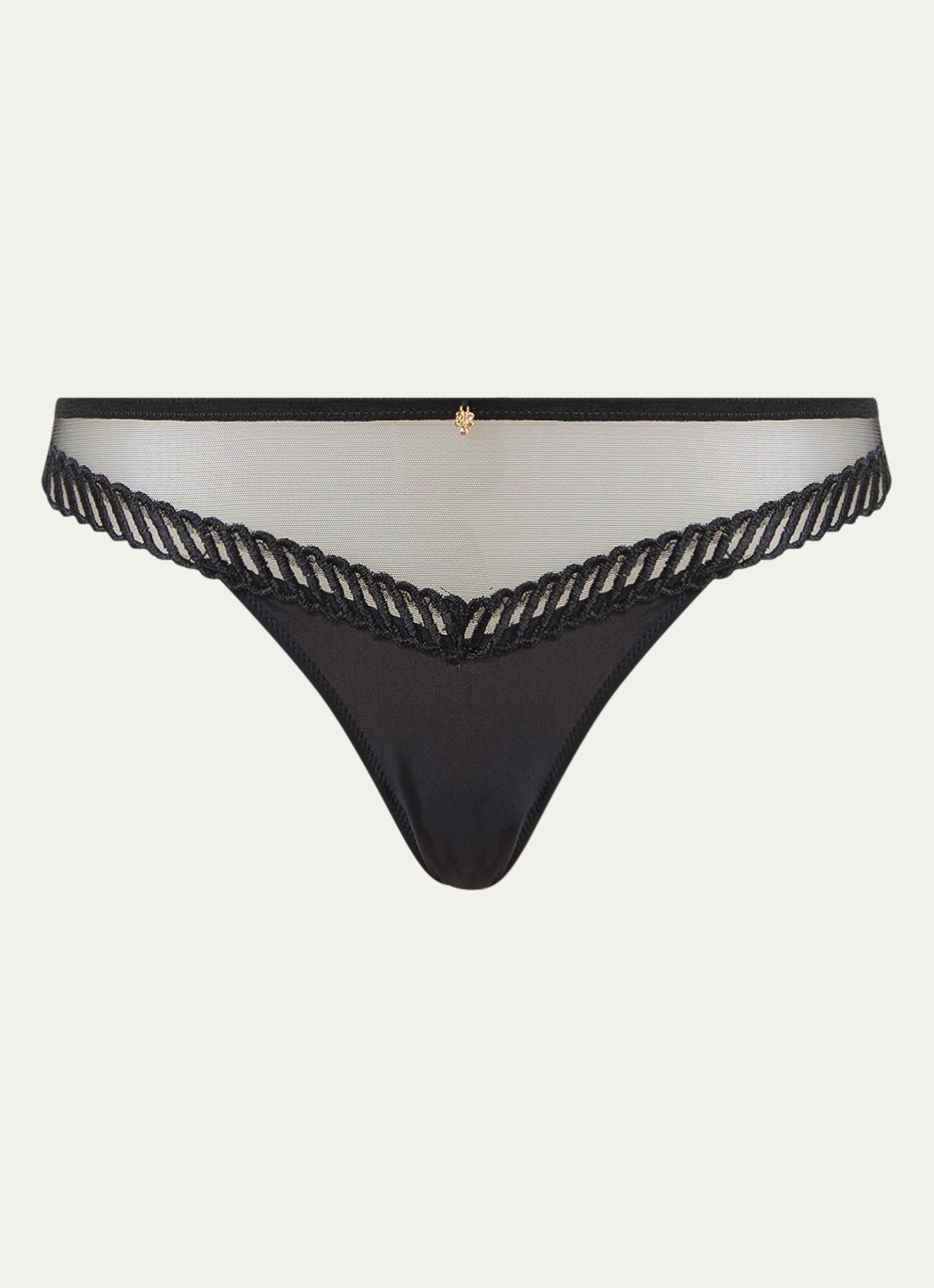 Aubade Sheer Emotion tanga met mesh en borduring - voorkant 4 zwart