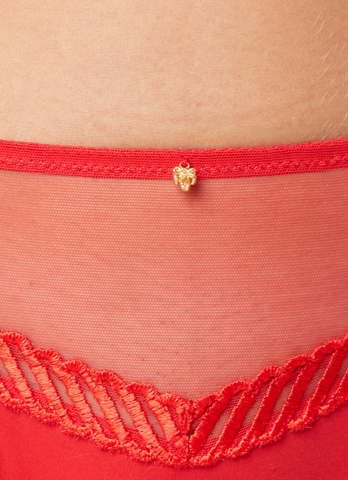 Aubade Sheer Emotion tanga met mesh en borduring - detail 2 rood