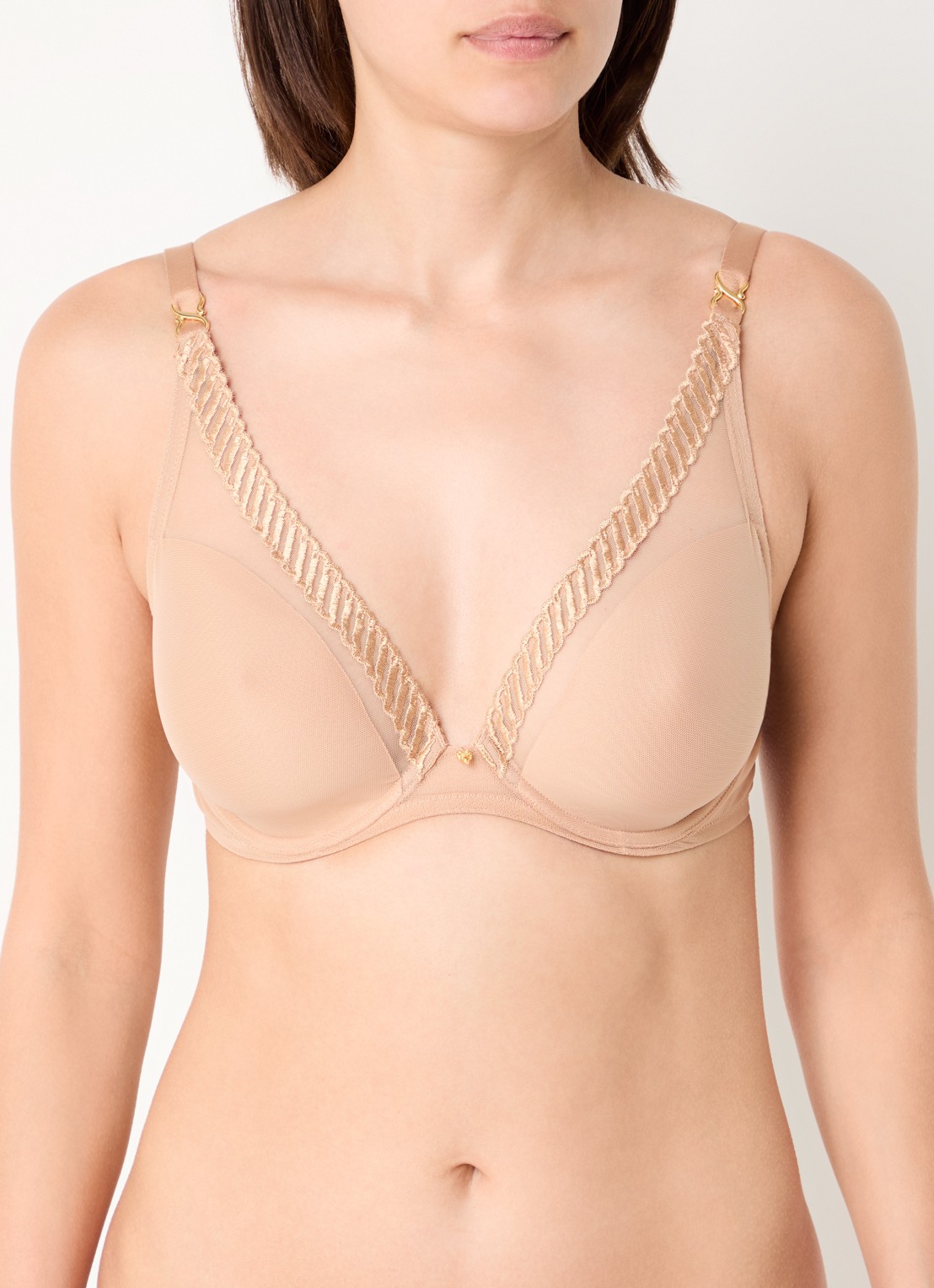 Aubade Sheer Emotion voorgevormde beugel bh met overlay van mesh - detail 5 zand