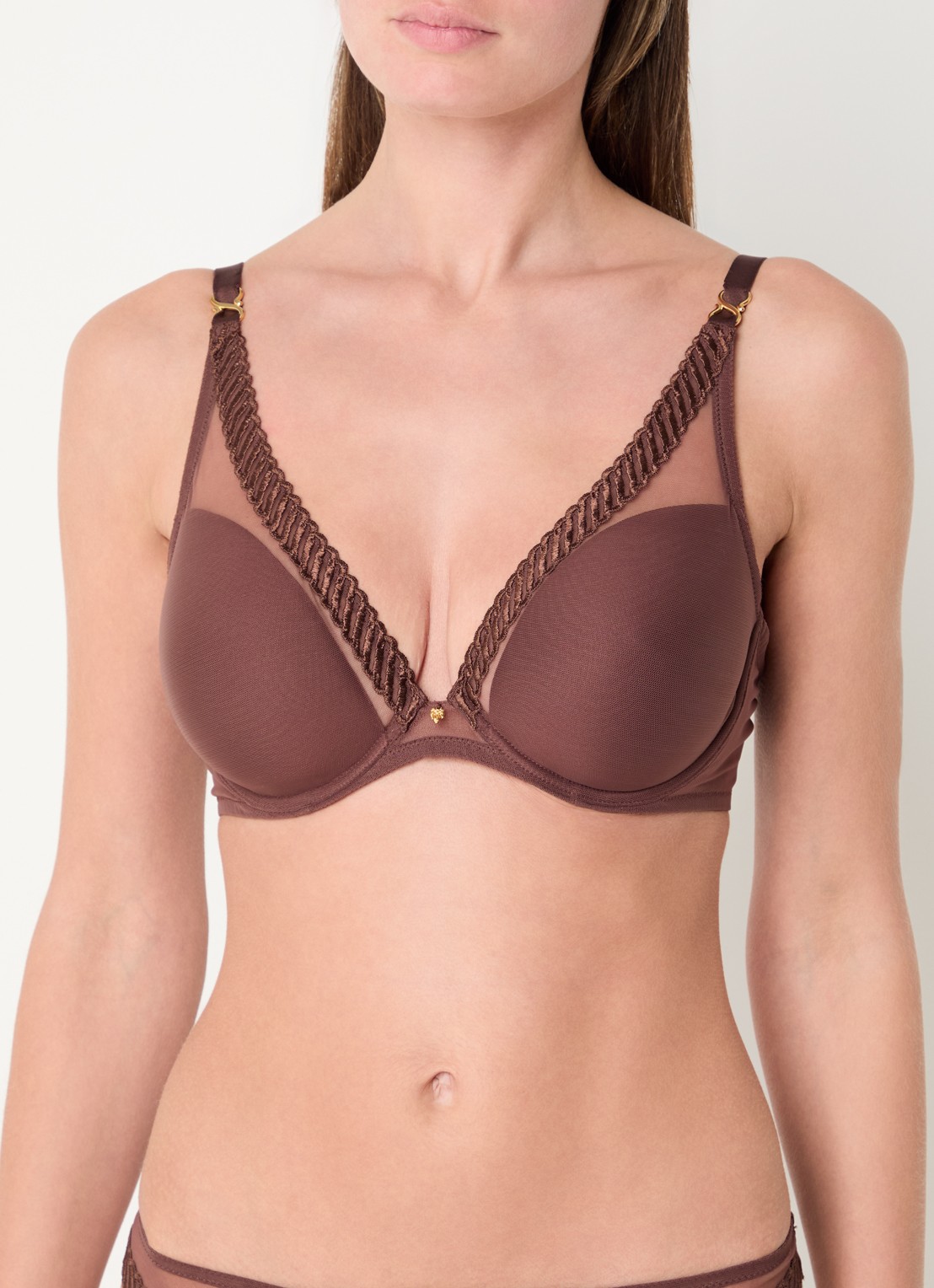 Aubade Sheer Emotion voorgevormde beugel bh met overlay van mesh - detail 4 chocoladebruin