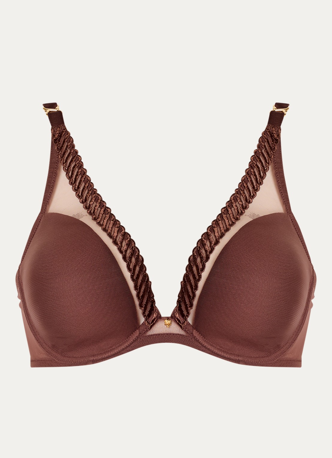 Aubade Sheer Emotion voorgevormde beugel bh met overlay van mesh - voorkant 2 chocoladebruin