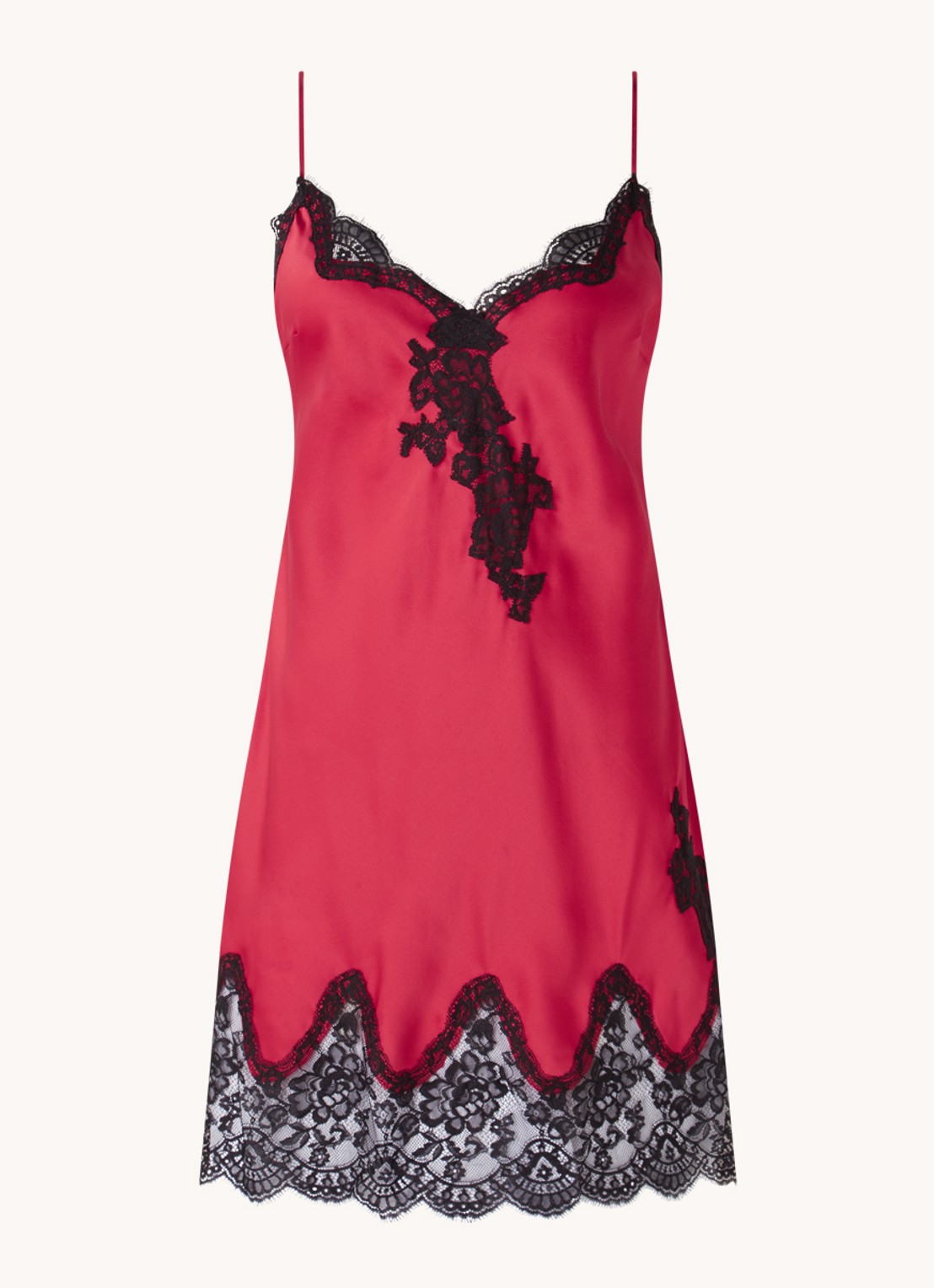 Aubade Toi Mon Amour slipdress van zijde met kant - voorkant 3 steenrood
