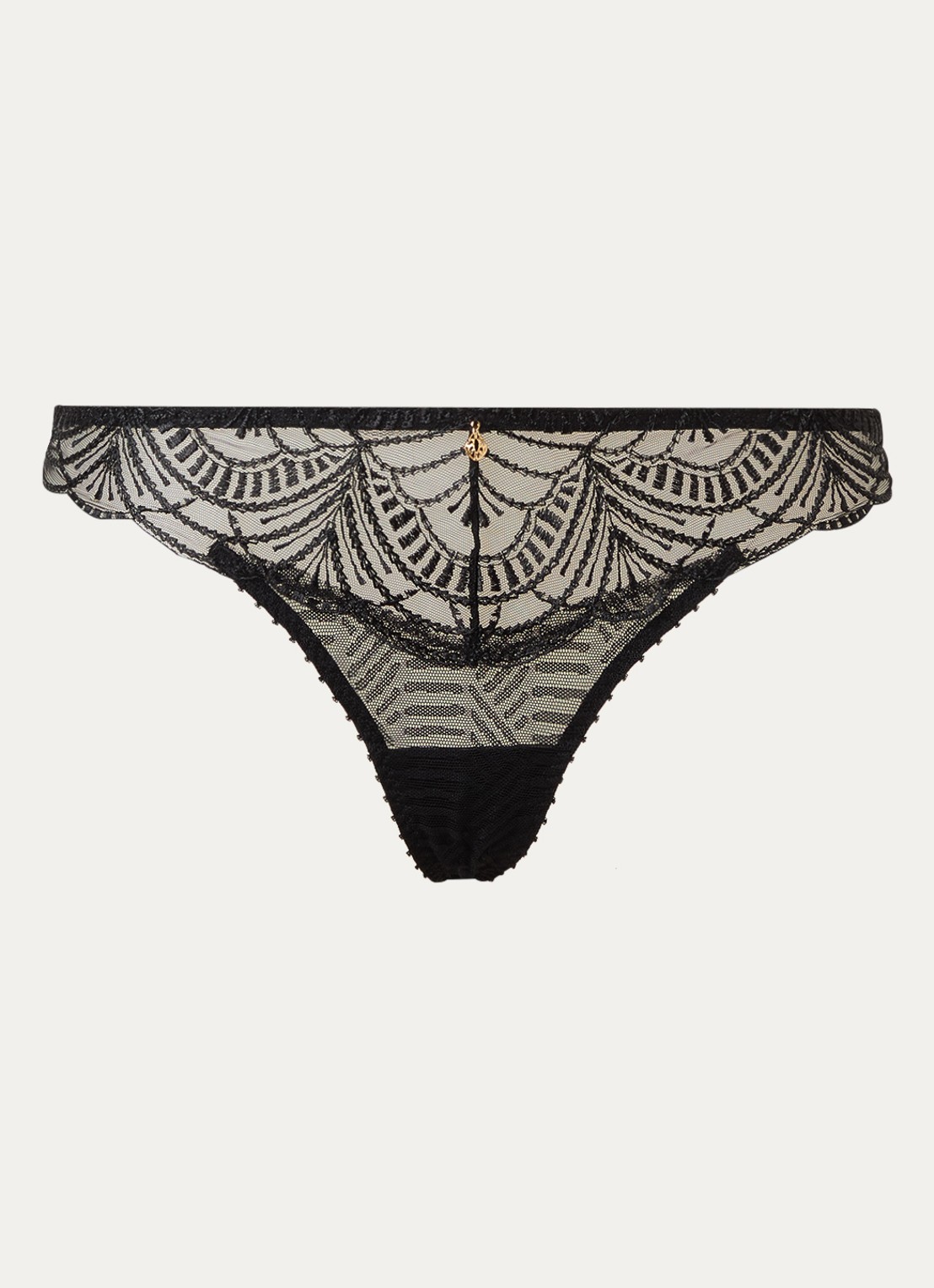 Aubade Vibes tanga van mesh met borduring - voorkant 2 zwart