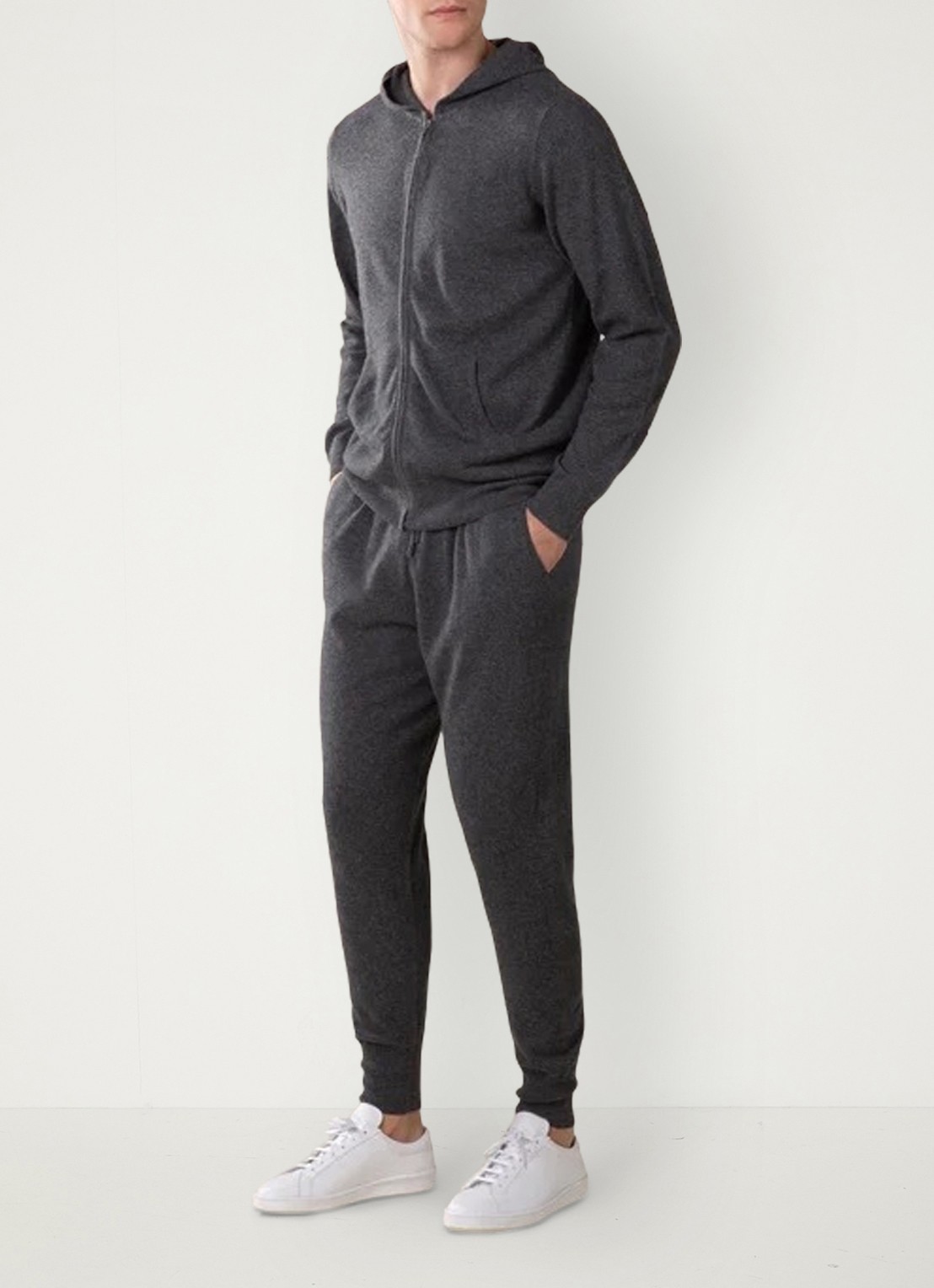 Aurélien Fijngebreid vest met capuchon - voorkant 2 dark grey-21