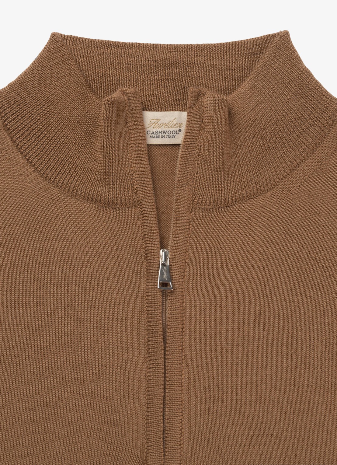 Aurélien Fijngebreide trui van merino wol met halve rits - detail 2 caramel-261