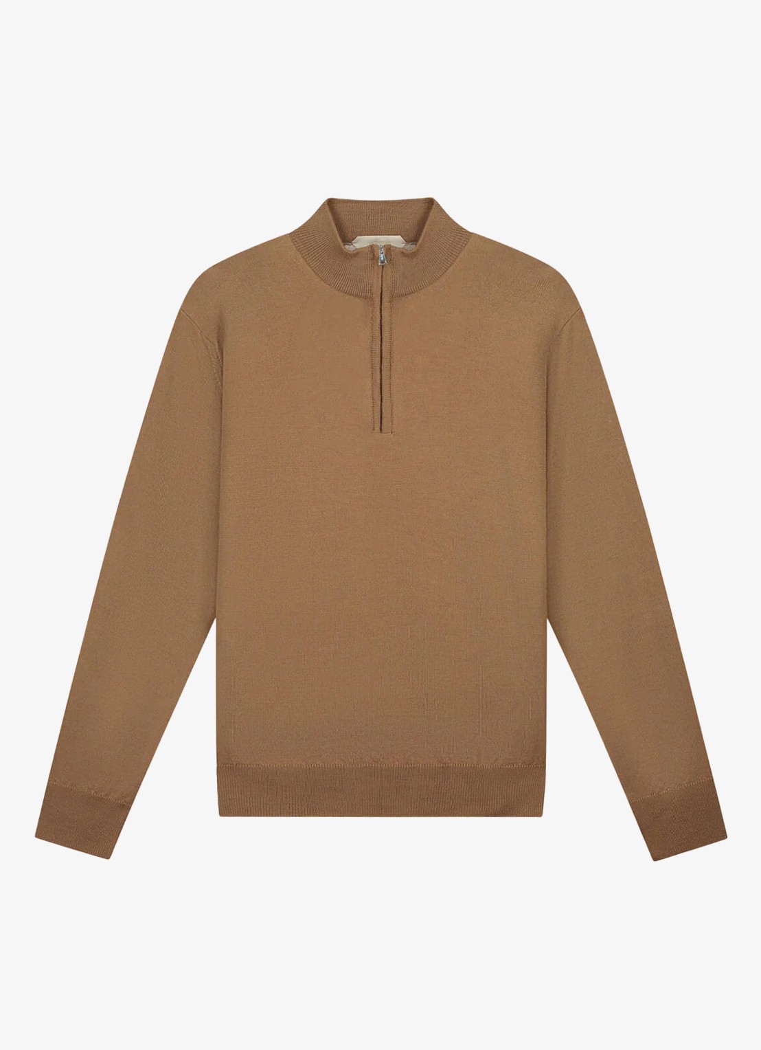 Aurélien Fijngebreide trui van merino wol met halve rits - voorkant 4 caramel-261