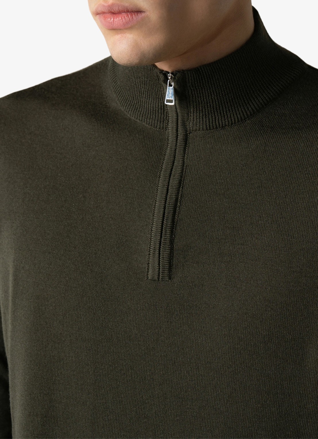 Aurélien Fijngebreide trui van merino wol met halve rits - detail olive-300