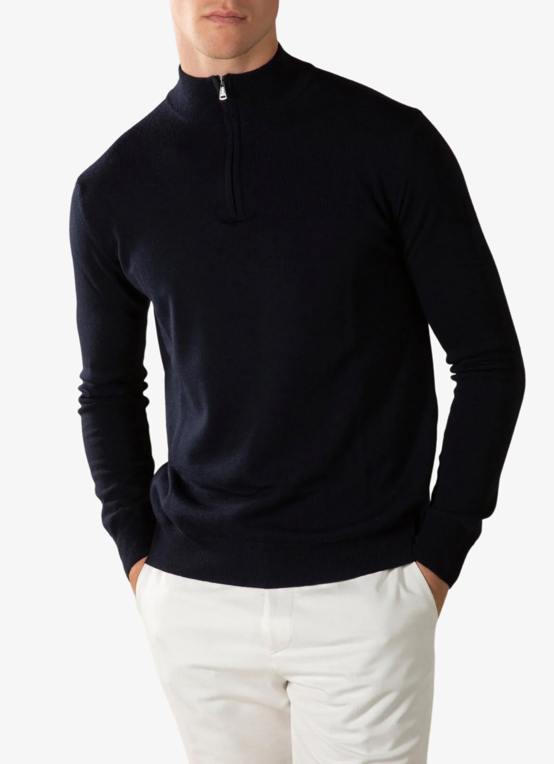 Aurélien Fijngebreide trui van merino wol met halve rits - detail 2 navy-410