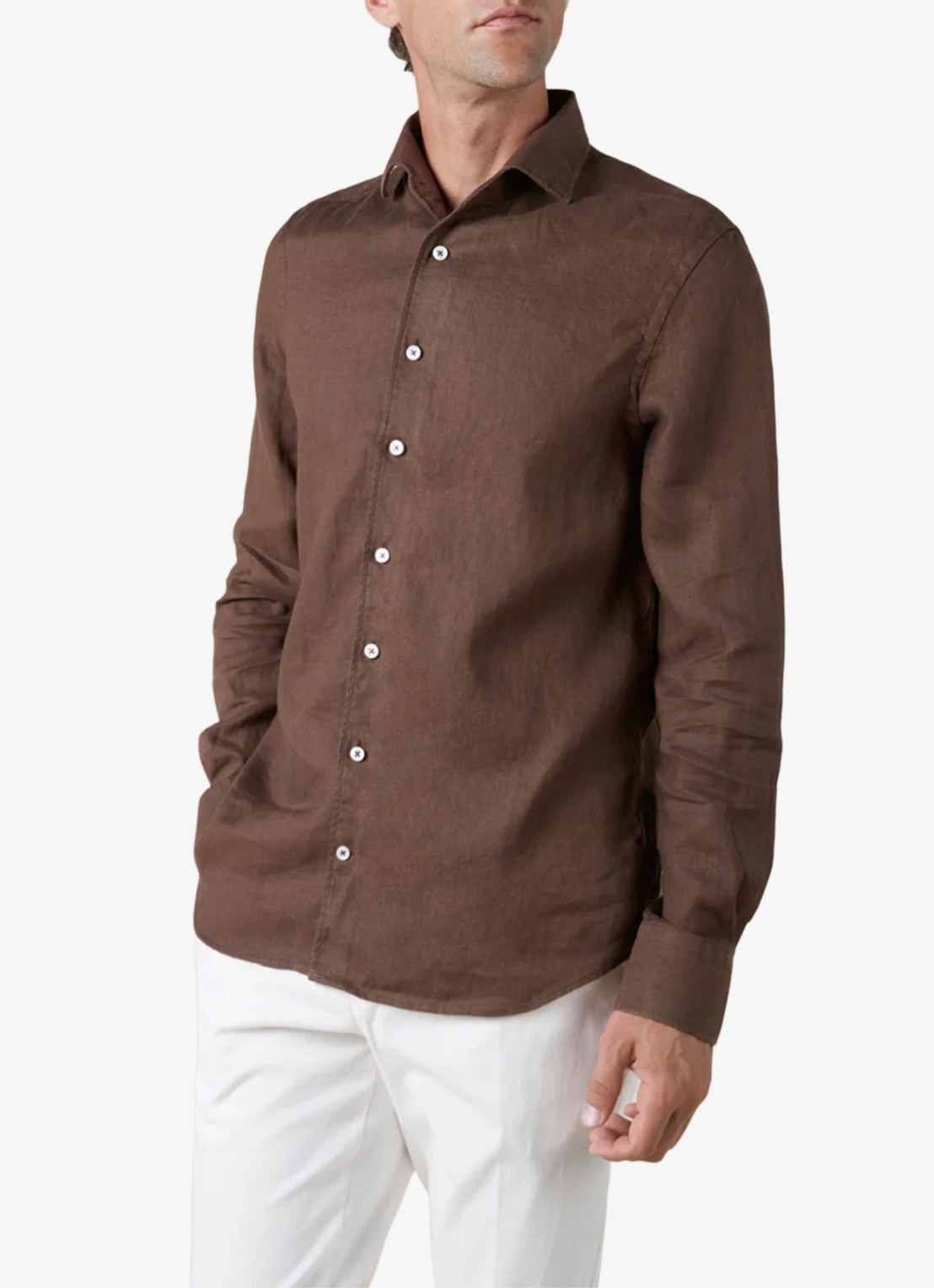 Aurélien Regular fit overhemd van linnen - detail chocolate-201