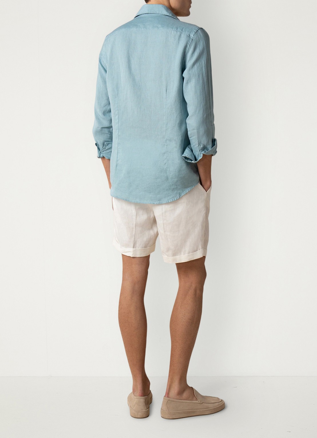 Aurélien Regular fit overhemd van linnen - achterkant 6 blue turquoise-441