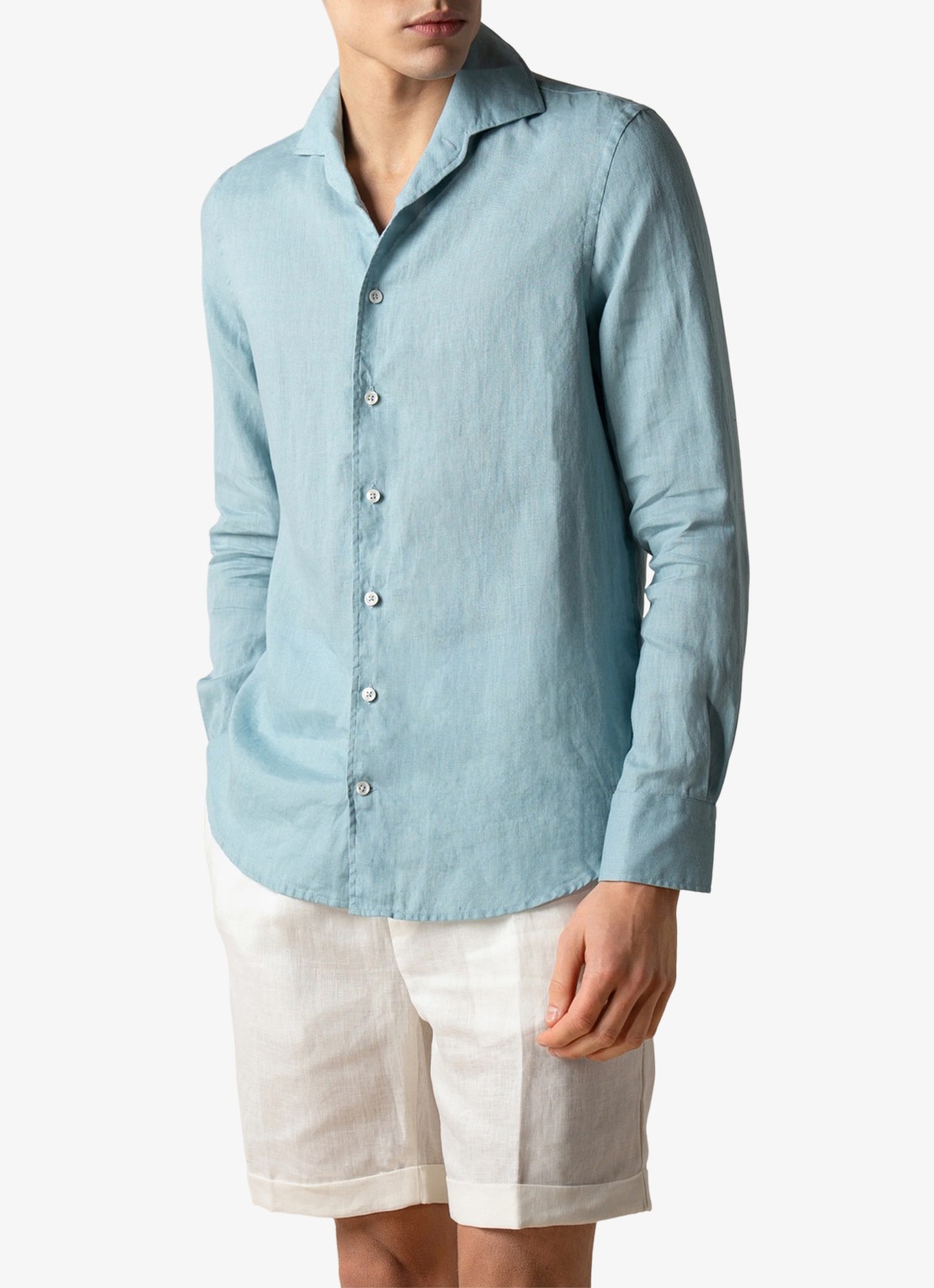 Aurélien Regular fit overhemd van linnen - detail 3 blue turquoise-441