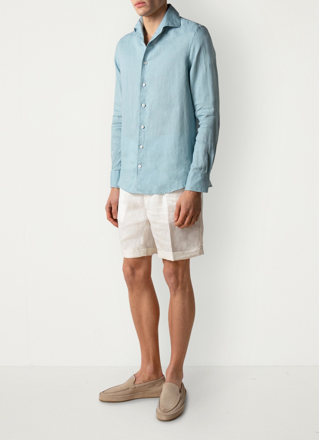 Aurélien Regular fit overhemd van linnen - voorkant 2 blue turquoise-441