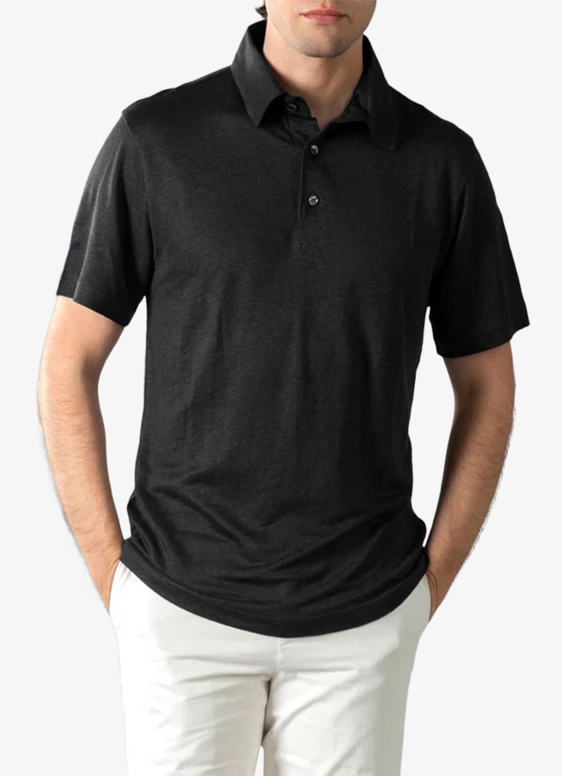 Aurélien Regular fit polo van linnen - detail black-1