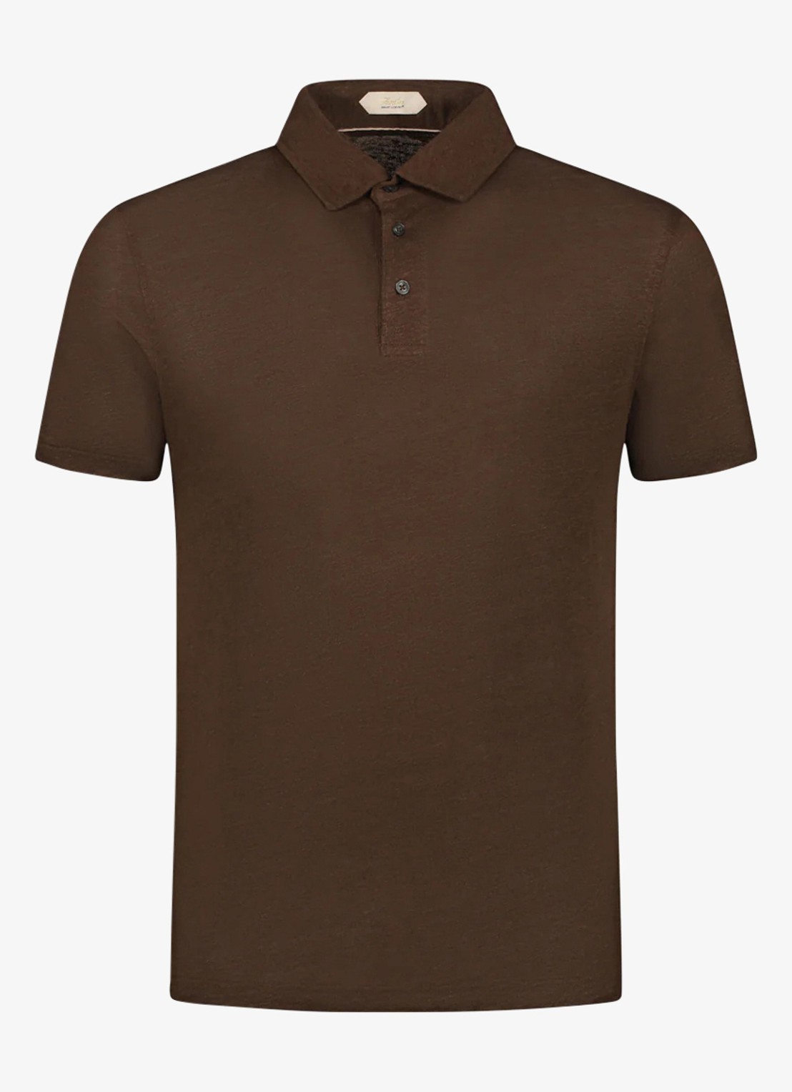 Aurélien Regular fit polo van linnen - voorkant 4 chocolate-201 / bruin