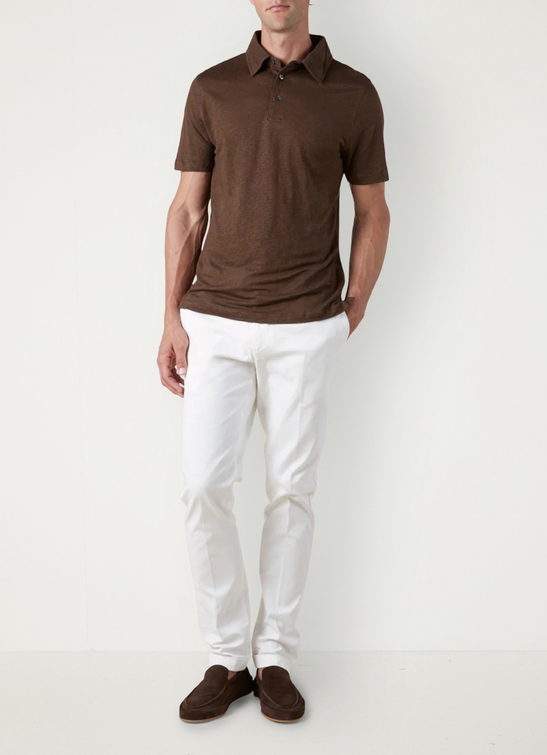 Aurélien Regular fit polo van linnen - voorkant 2 chocolate-201 / bruin